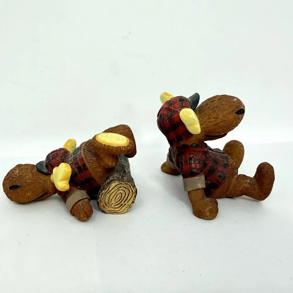 Vintage Larry-Bo Moose Figurines Pair Rustic Cabin Lodge Decor Resin 1990s